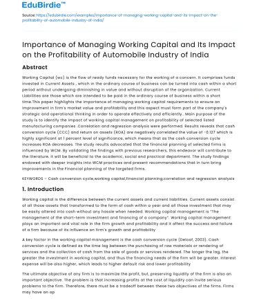 Managing Working Capital’s Impact on Indian Auto Industry Profit