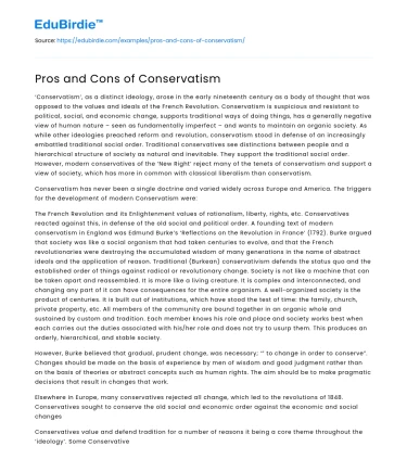 Pros and Cons of Conservatism