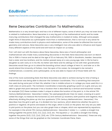 Rene Descartes Contribution To Mathematics