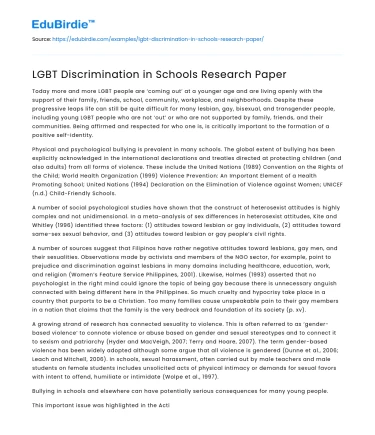 LGBT Discrimination in Schools Research Paper