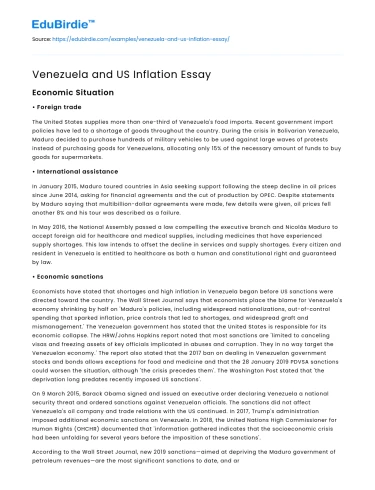 Venezuela and US Inflation Essay
