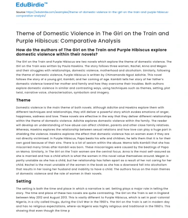 Comparing Domestic Violence in Girl on Train & Purple Hibiscus