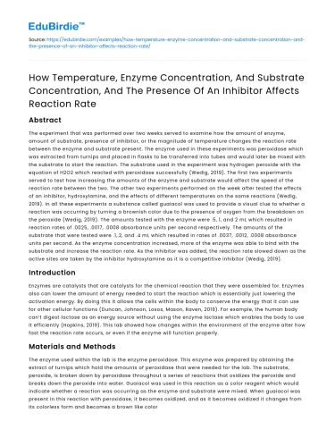 Effects of Temperature, Enzymes, and Substrates on Reaction Rate