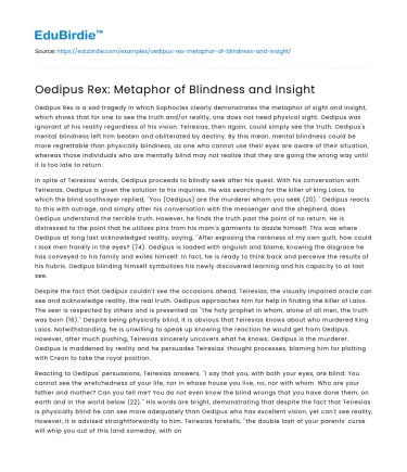 Oedipus Rex: Metaphor of Blindness and Insight