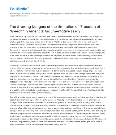 Limitation of “Freedom of Speech” in America