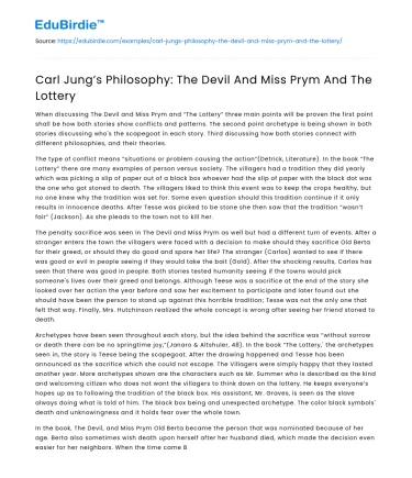 Carl Jung’s Philosophy: The Devil And Miss Prym And The Lottery