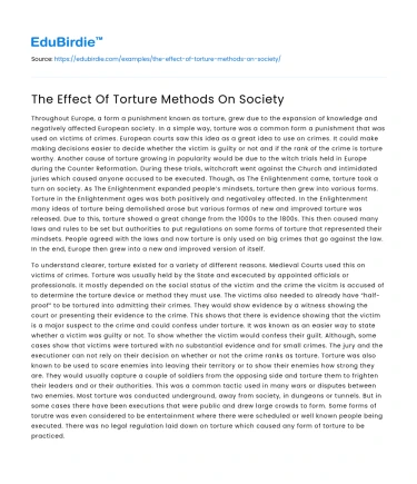 The Effect Of Torture Methods On Society
