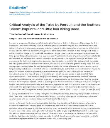 Comparison of Perrault and Grimm: Rapunzel and Little Red Riding Hood