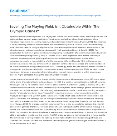 Leveling The Playing Field: Is It Obtainable Within The Olympic Games?