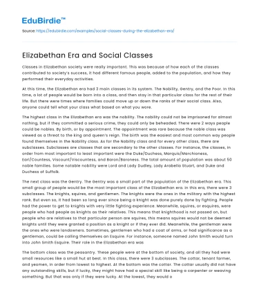 Elizabethan Era and Social Classes