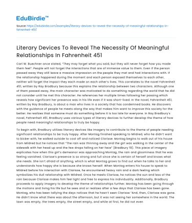 Literary devices in Fahrenheit 451 show need for relationships