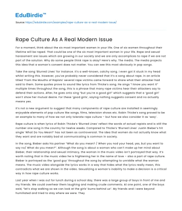 Rape Culture As A Real Modern Issue