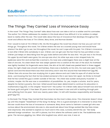 The Things They Carried’ Loss of Innocence Essay