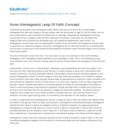 Soren Kierkegaard: Leap Of Faith Concept