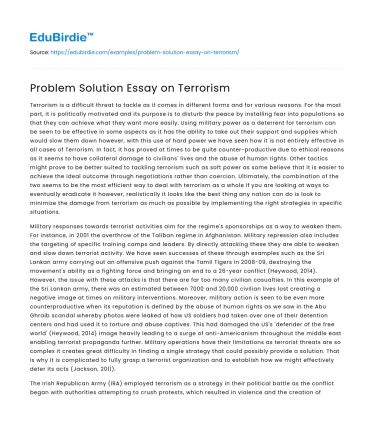 Problem Solution Essay on Terrorism