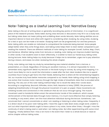 Note-Taking as a Useful Learning Tool: Narrative Essay