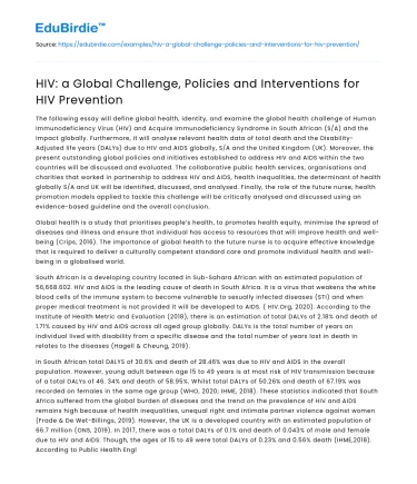 HIV: a Global Challenge, Policies and Interventions for HIV Prevention