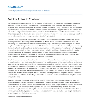 Suicide Rates In Thailand