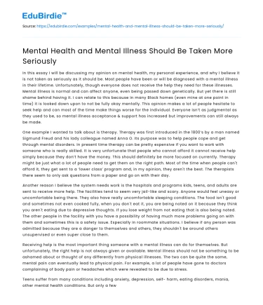 Mental Health and Mental Illness Should Be Taken More Seriously