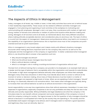 The Aspects of Ethics in Management