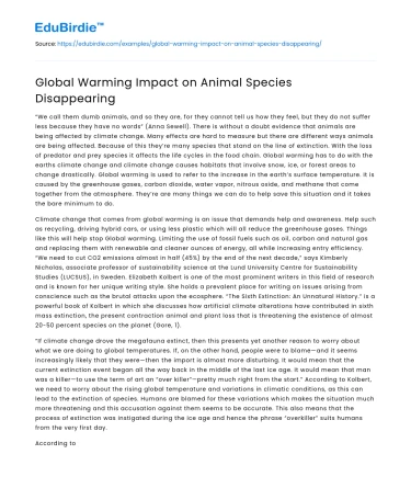 Global Warming Impact on Animal Species Disappearing