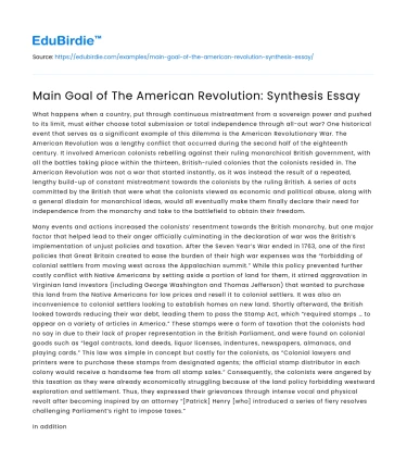 Main Goal of The American Revolution: Synthesis Essay