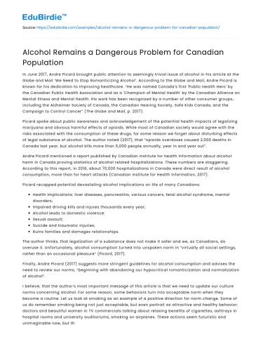 Alcohol Remains a Dangerous Problem for Canadian Population