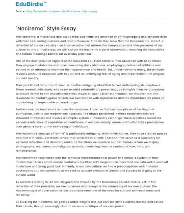 “Nacirema” Style Essay