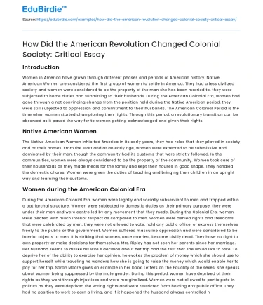 How Did the American Revolution Changed Colonial Society