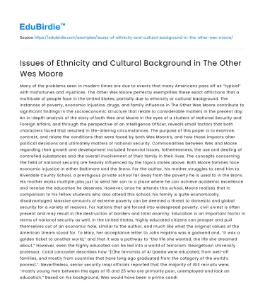 Issues of Ethnicity and Cultural Background in The Other Wes Moore