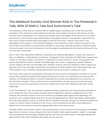 Women’s Roles in Medieval Society in Canterbury Tales
