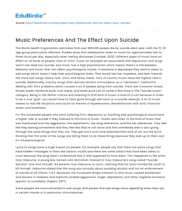 Music Preferences And The Effect Upon Suicide