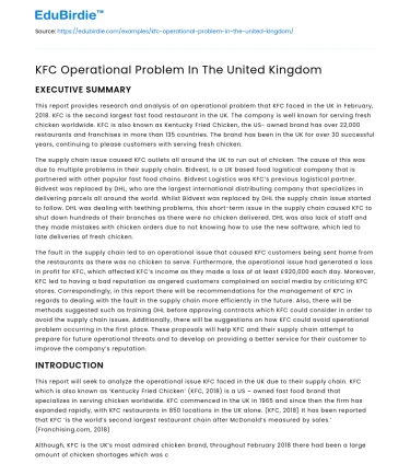 KFC Operational Problem In The United Kingdom