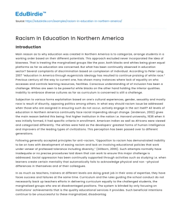 Disparities in Education: Race and Inequality in North America