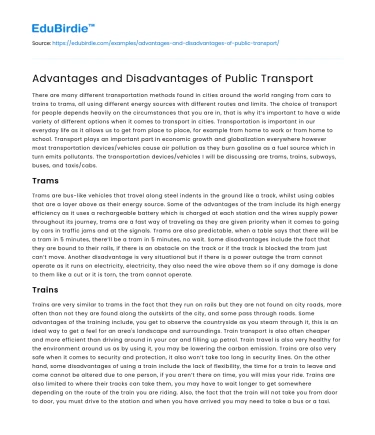 Advantages and Disadvantages of Public Transport