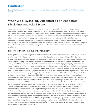 When Was Psychology Accepted as an Academic Discipline