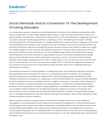 Social Demands And Its Connection To The Development Of Eating Disorders