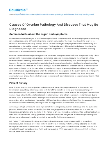 Causes Of Ovarian Pathology And Diseases That May Be Diagnosed