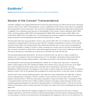 Review of the Concert ‘Transcendence’