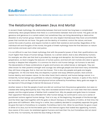The Relationship Between Zeus And Mortal