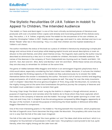 Stylistic Appeal of JRR Tolkien in The Hobbit