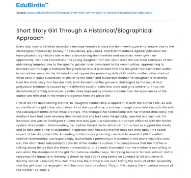 Short Story Girl Through A Historical/Biographical Approach