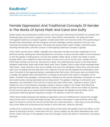 Female oppression and gender in Plath and Duffy