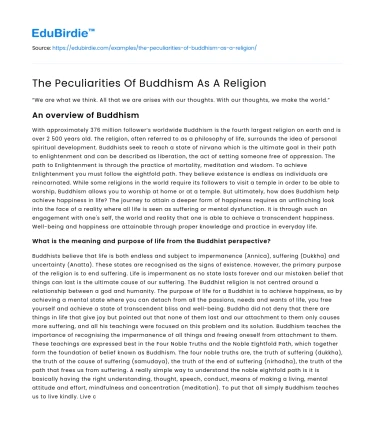 The Peculiarities Of Buddhism As A Religion