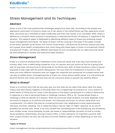 Stress Management and its Techniques