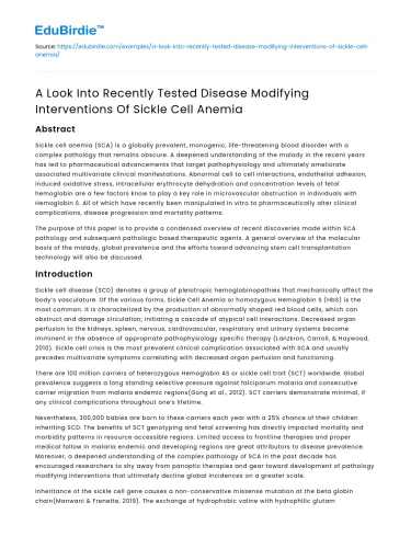 Recent Disease-Modifying Interventions for Sickle Cell Anemia