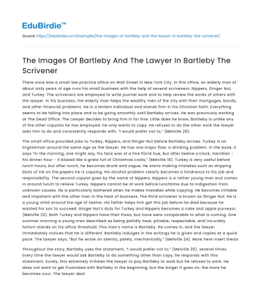 The Images Of Bartleby And The Lawyer In Bartleby The Scrivener