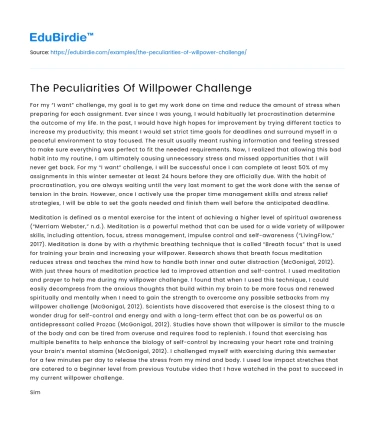 The Peculiarities Of Willpower Challenge