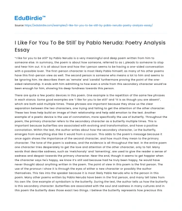 I Like For You To Be Still’ by Pablo Neruda: Poetry Analysis Essay