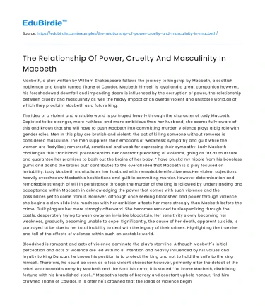 The Relationship Of Power, Cruelty And Masculinity In Macbeth